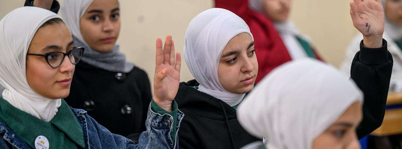 Students at a school for Girls in the Wihdat Camp for Palestine refugees in Amman, Jordan.